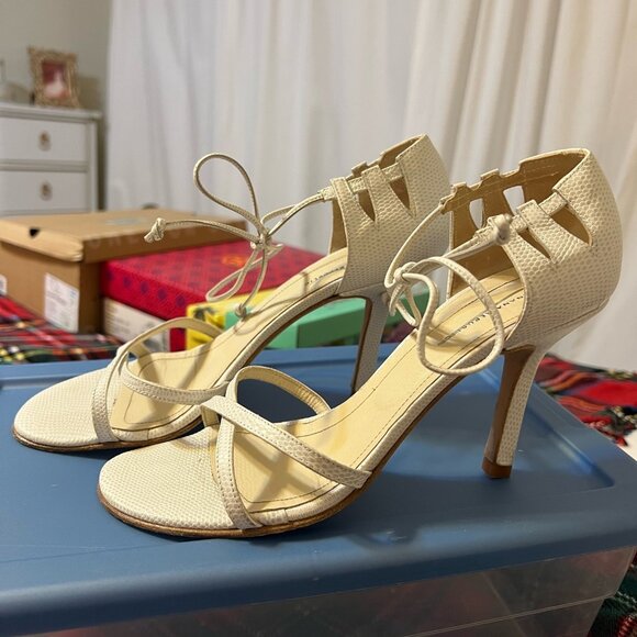 Banana Republic White Snakeskin Strappy Heels – Size 8 - Picture 2 of 3